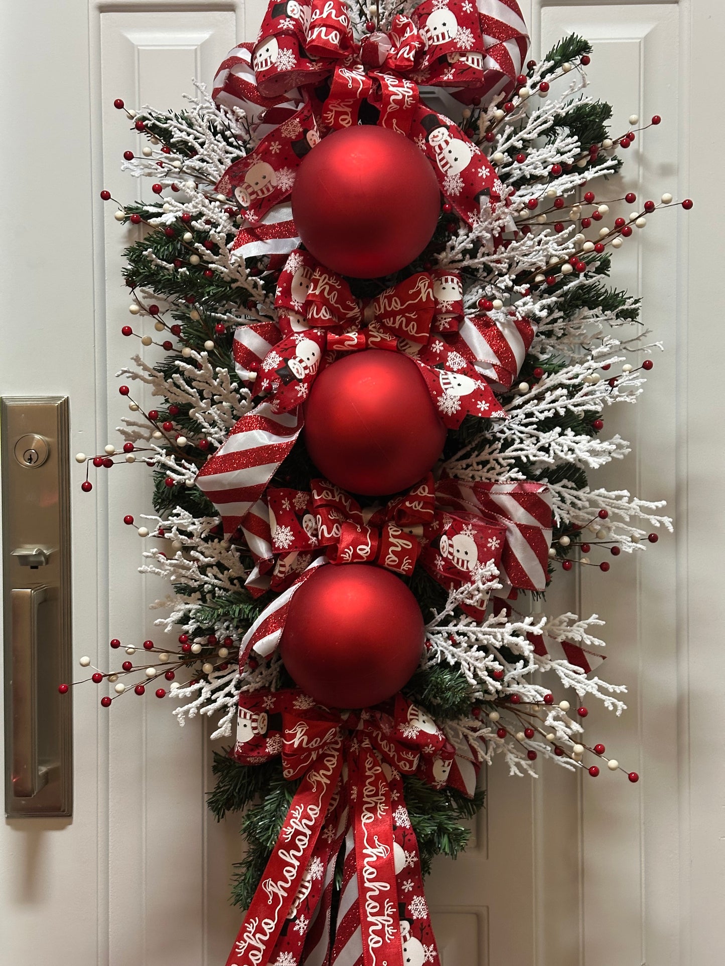 Red Holiday Luxe Ornament Door Swag – Frosted Berry Christmas Wreath