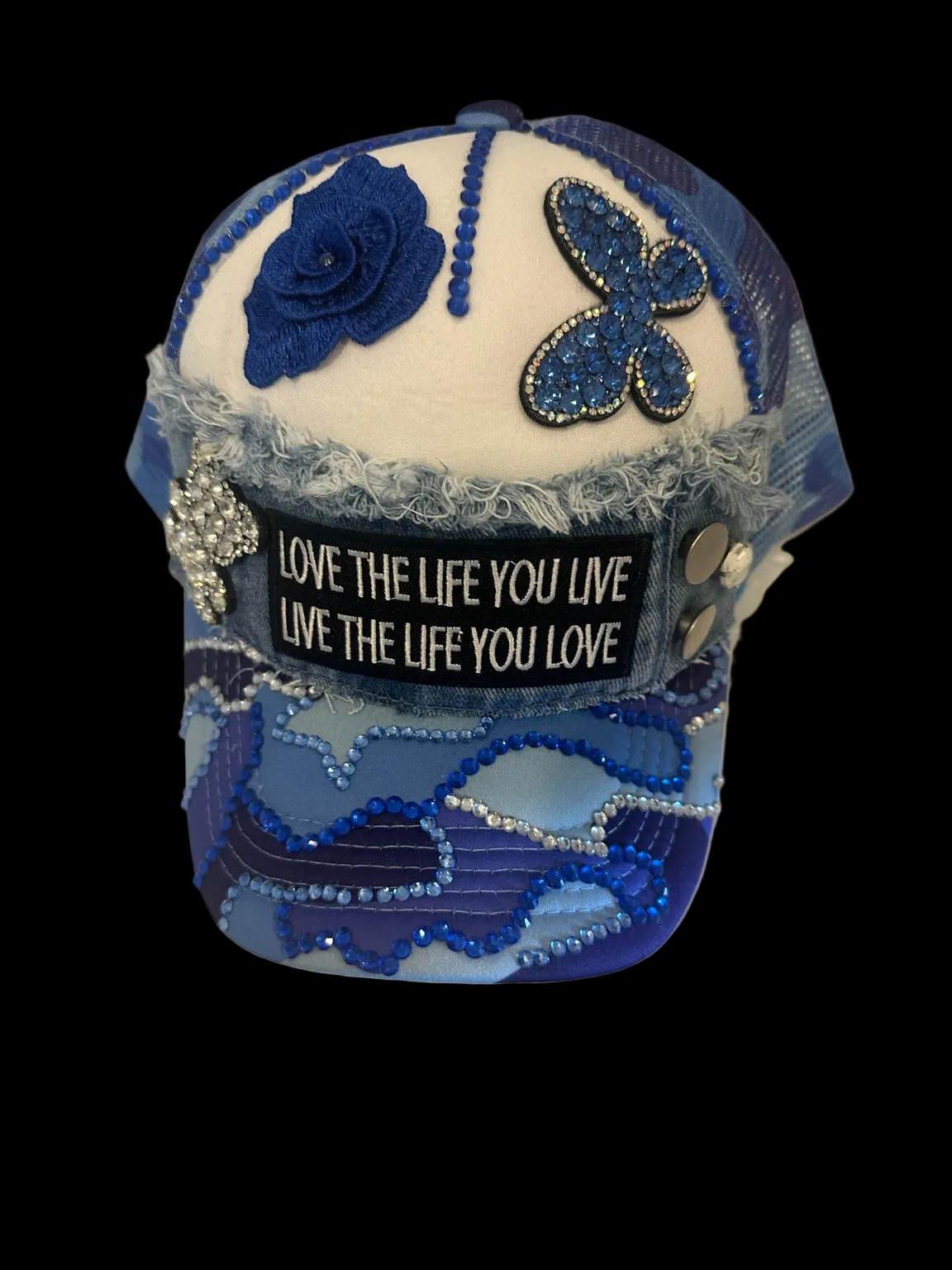Love the Life You Live Custom Bling Cap 💙✨(Blue)