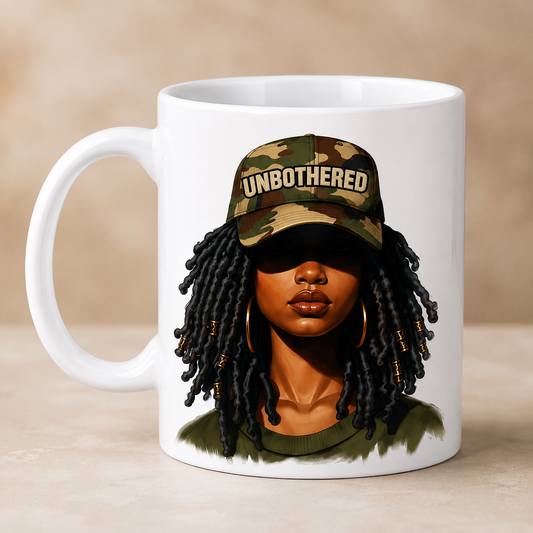 “Unbothered” Queen Ceramic Coffee Mug | Double-Sided