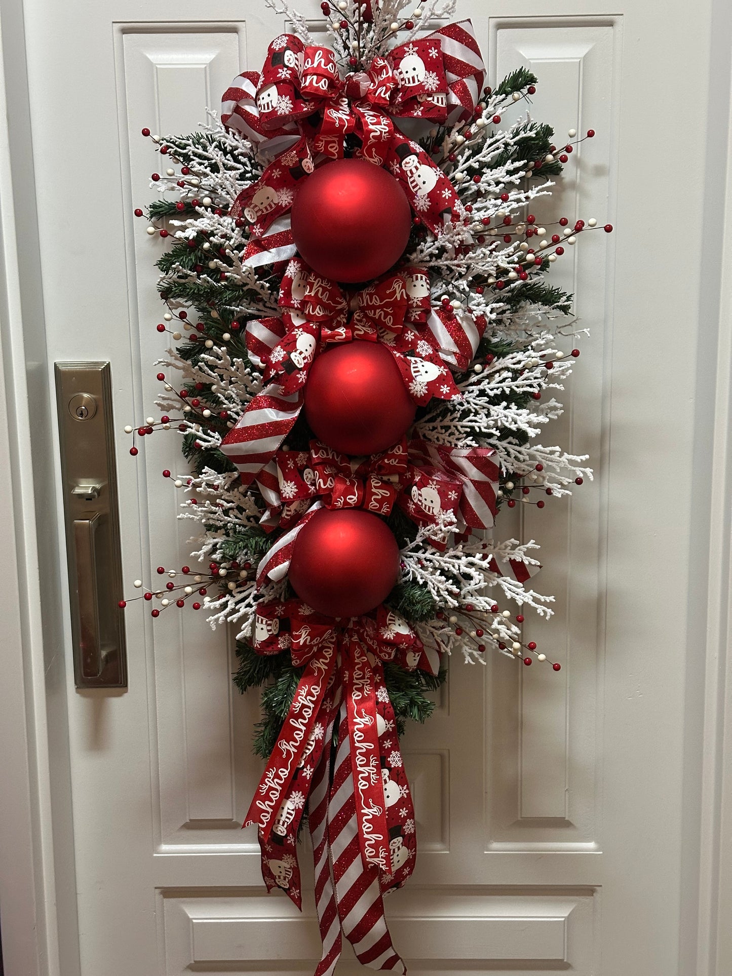 Red Holiday Luxe Ornament Door Swag – Frosted Berry Christmas Wreath