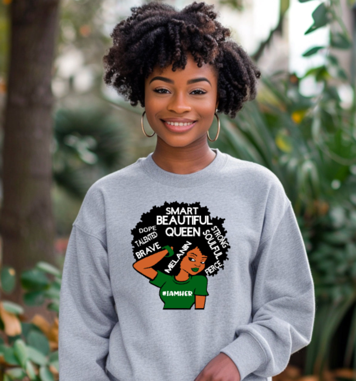 #IAMHER Gray sweatshirt with green image