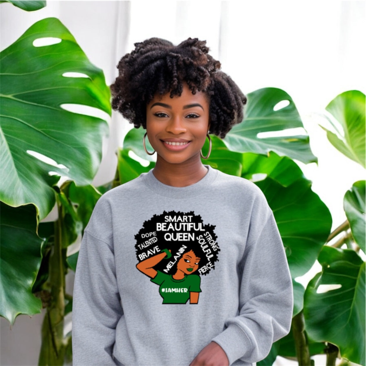 #IAMHER Gray sweatshirt with green image