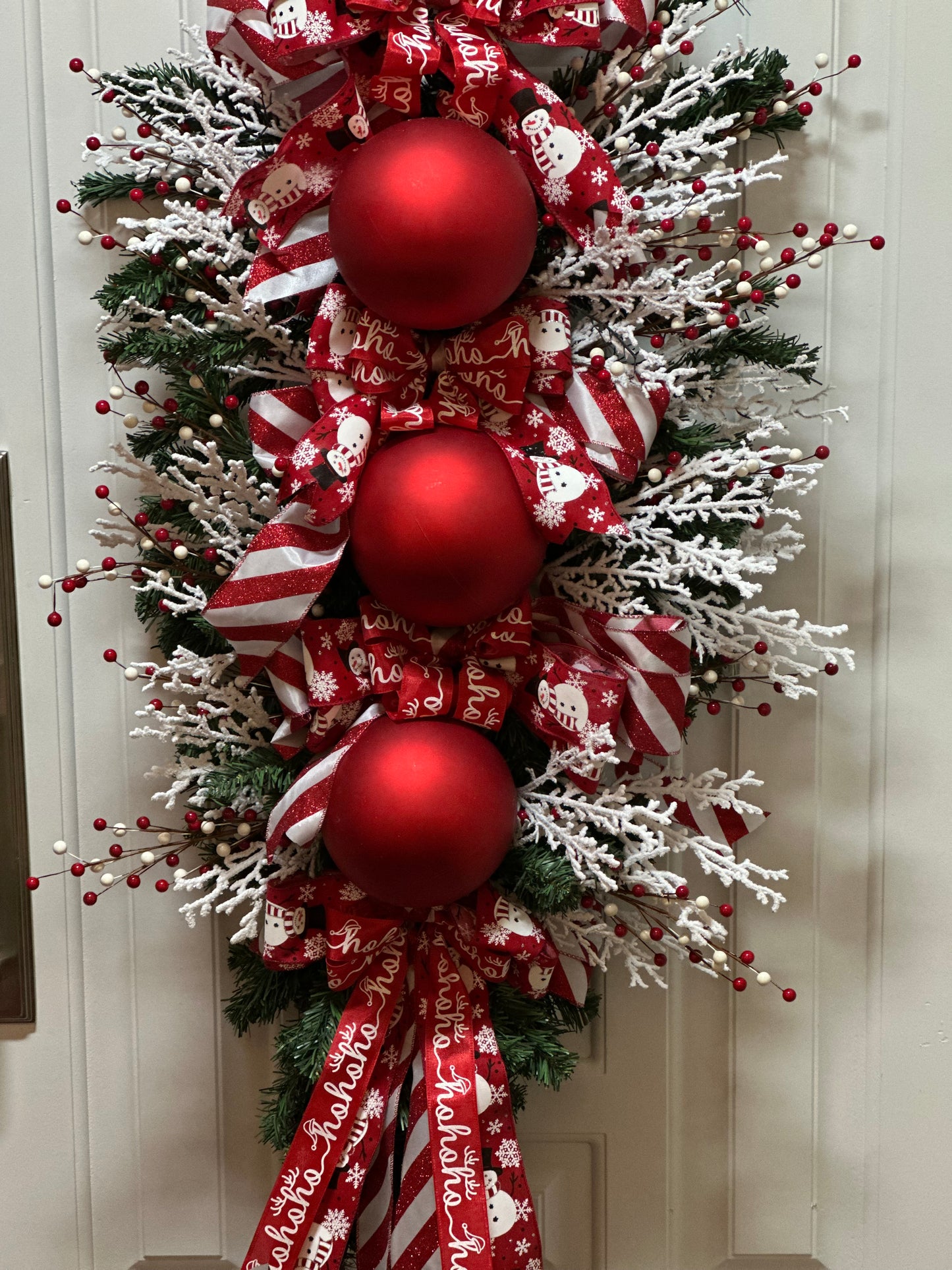 Red Holiday Luxe Ornament Door Swag – Frosted Berry Christmas Wreath
