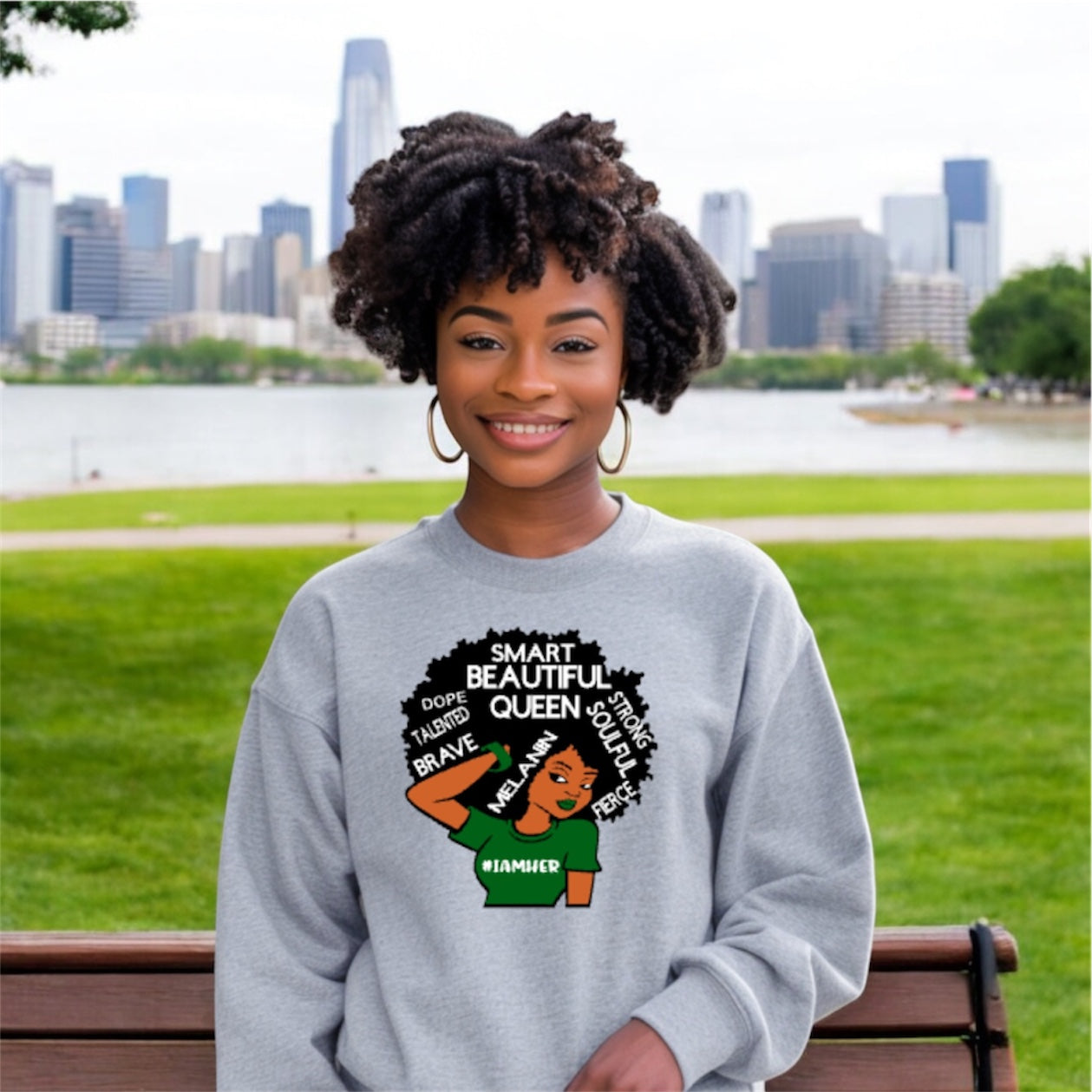 #IAMHER Gray sweatshirt with green image