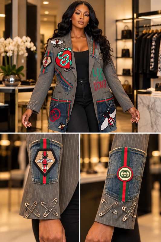 Custom Pinstripe Patchwork Statement Blazer