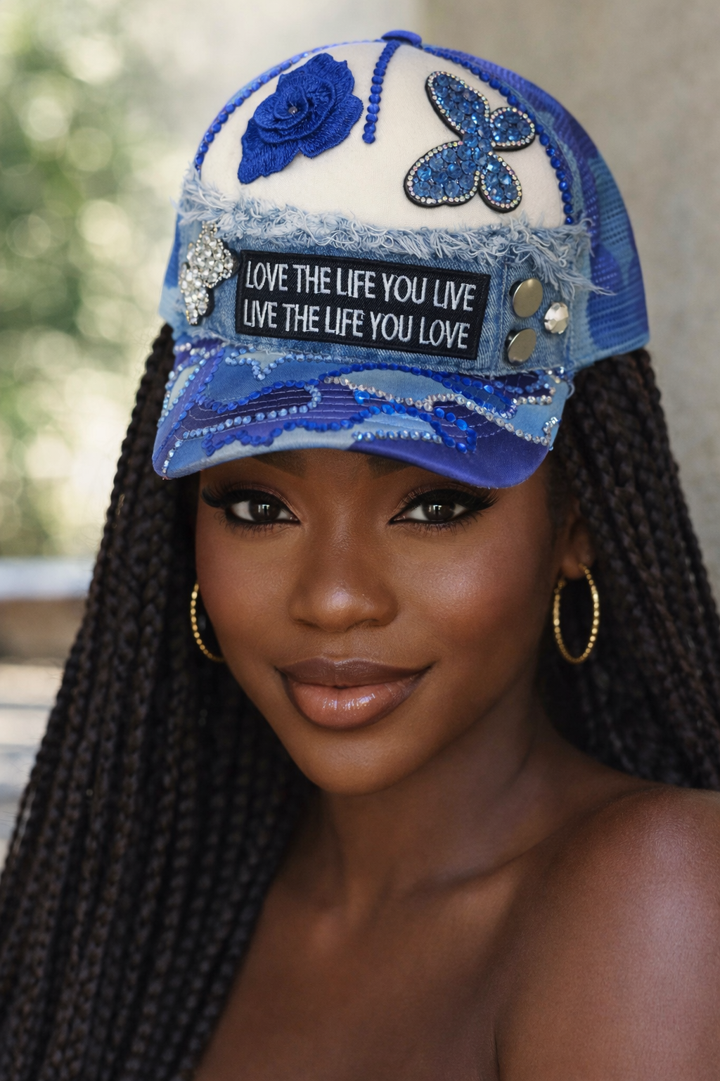 Love the Life You Live Custom Bling Cap 💙✨(Blue)