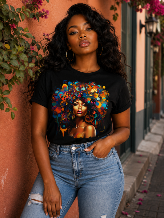 Color Pop Afro Queen Graphic T-Shirt