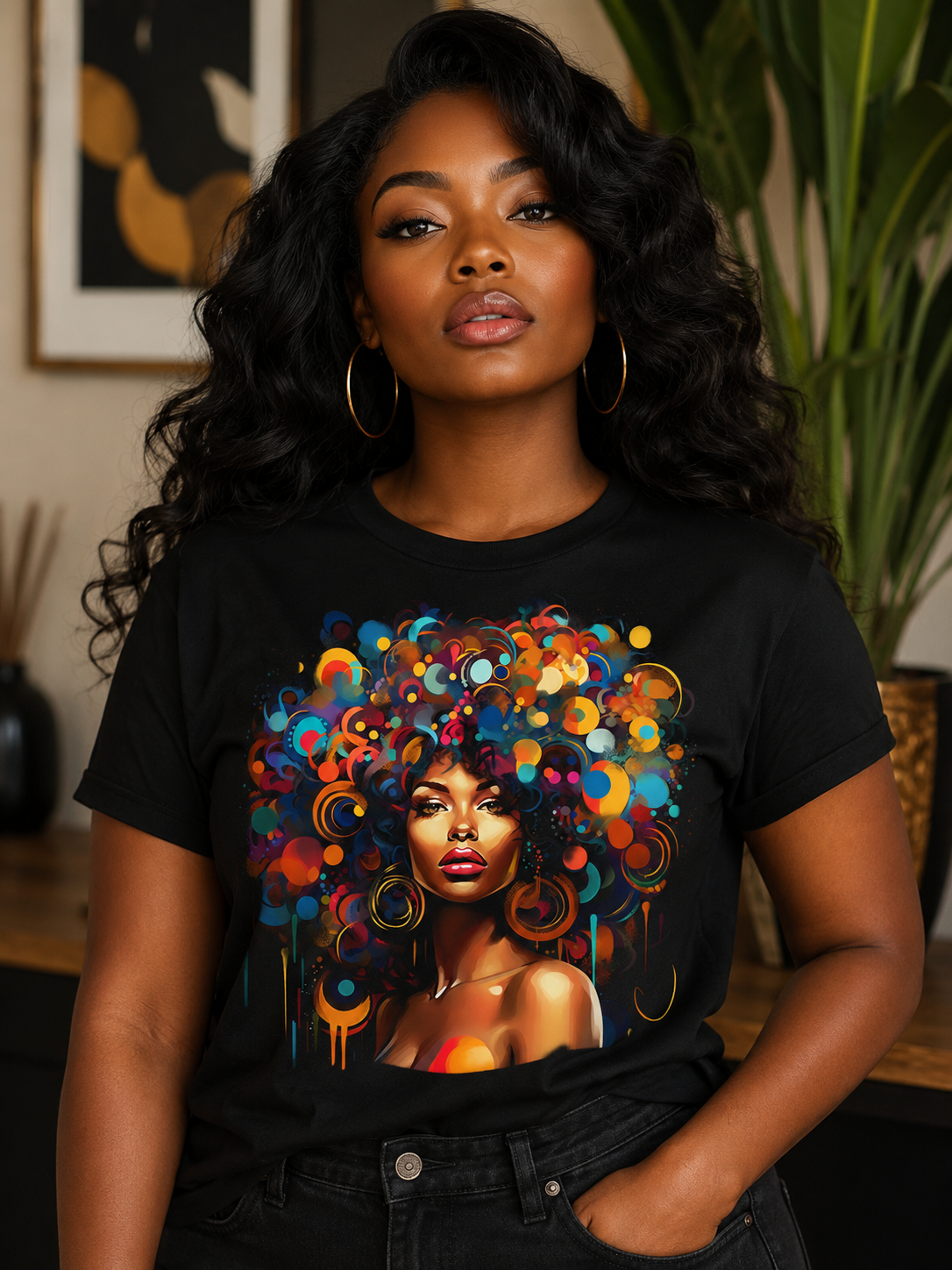 Color Pop Afro Queen Graphic T-Shirt