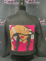 Peekaboo Black Denim Jacket /pink