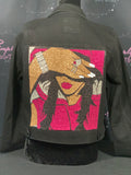 Peekaboo Black Denim Jacket /pink